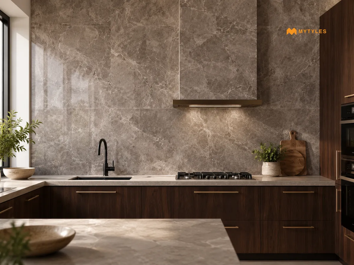 PGVT Mink Brown Marble look Tile in Kitchen wall
